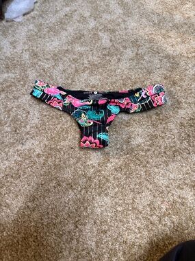 Shade & Shore Black Floral Bikini Bottom with Pink & Teal Accents